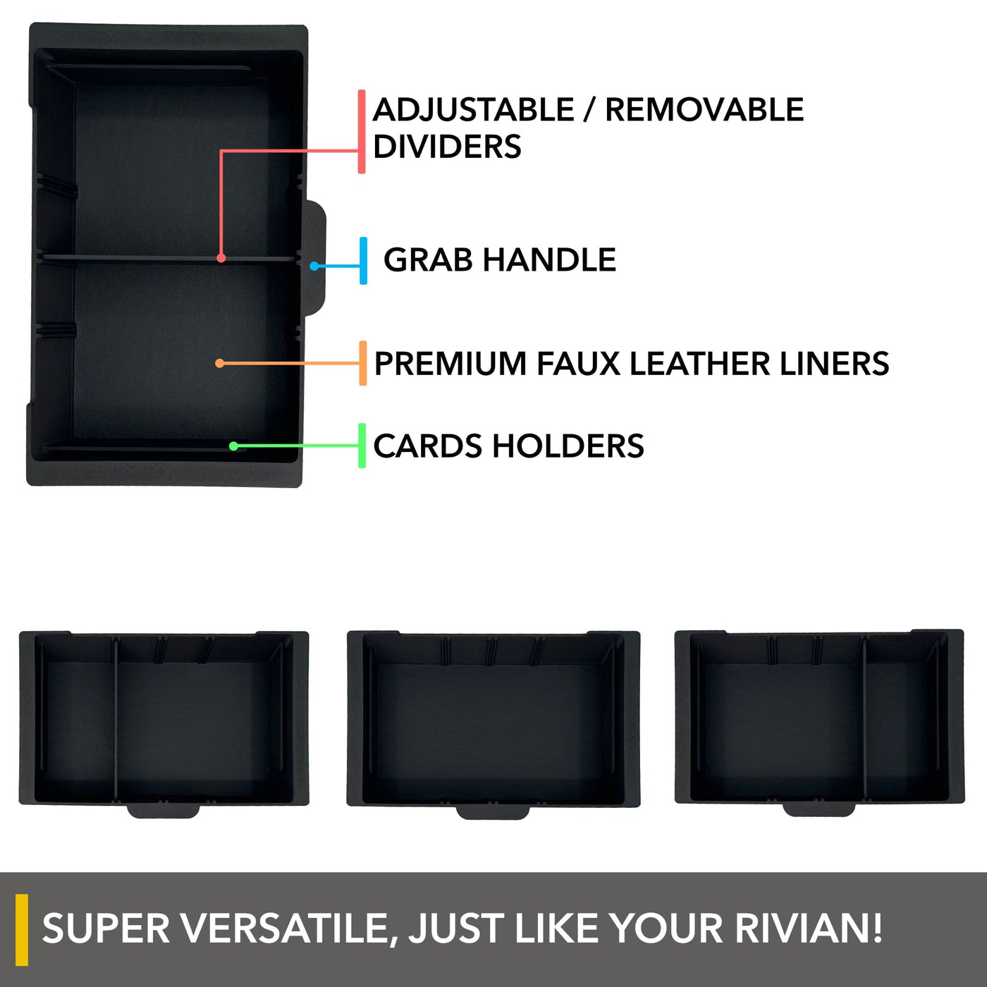Slidable Armrest/Console Organizer | Half Tray for Rivian R1T/R1S 2021 ...