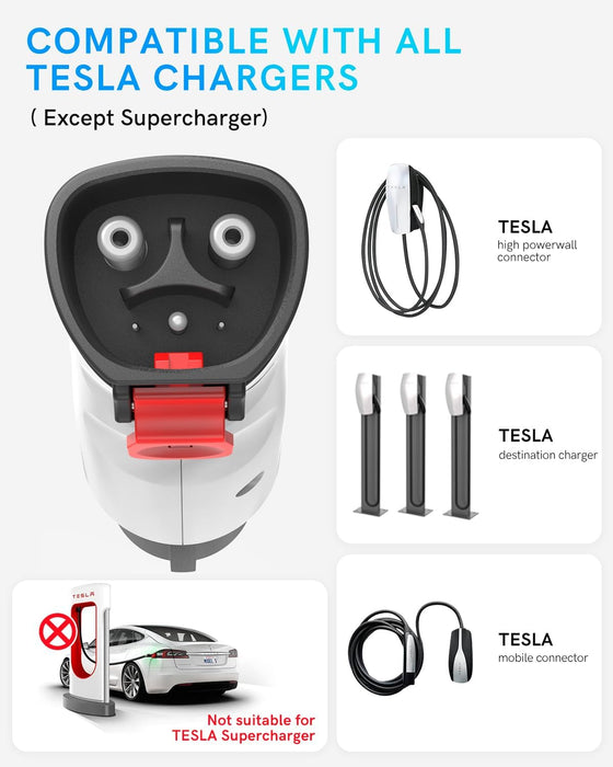 Tesla to J1772 Adapter Charger (White) | 3-4x Charging Speeds | 40Amp