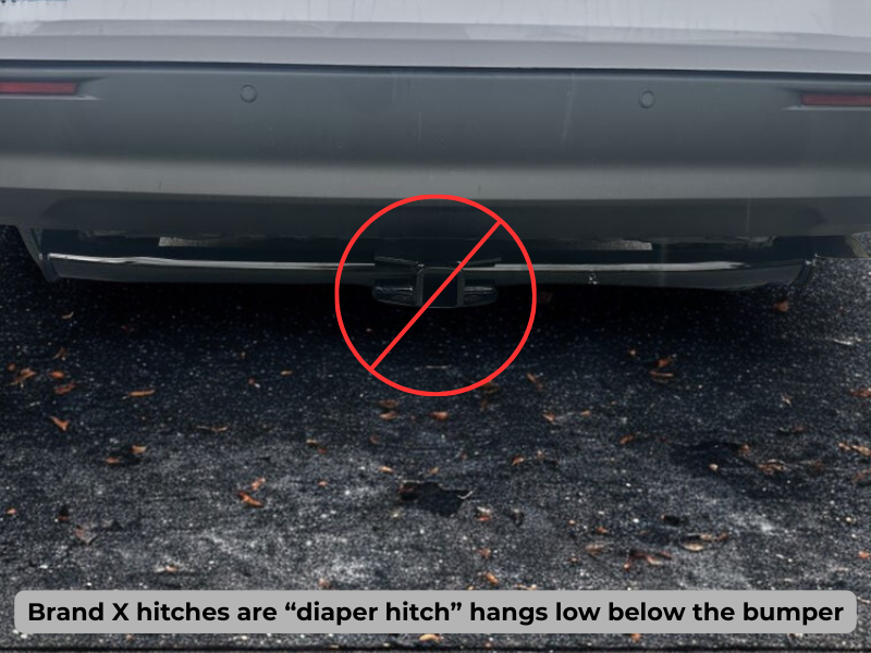 EcoHitch X7422S concealed cross-tube design compared to a traditional diaper hitch
