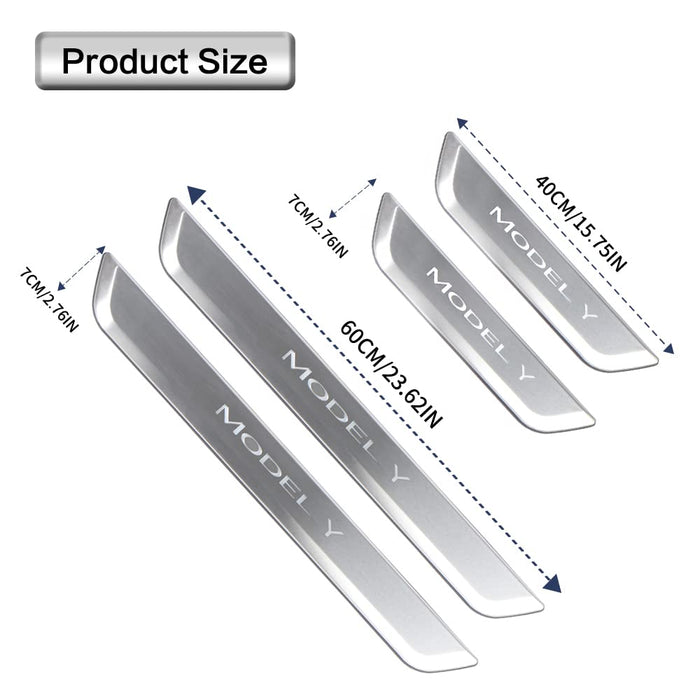 Illuminated Door Sill Protector Anti-Scratch Plate Door Entry Guard with LED Light Door Sill (4 Pcs)  | Model Y 2020-2023