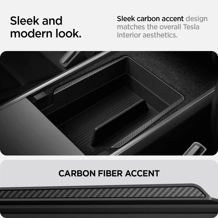 Center Console Organizer & Hidden Armrest with Smooth Slide Technology (Carbon Fiber) | Tesla Model 3/Y 2023/2022