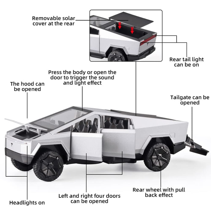 Cybertruck Die-cast Metal Model Car w/ 4-Wheel Quad