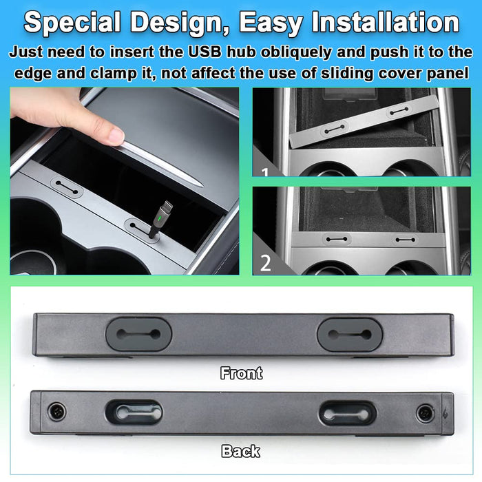 Carbar Tesla USB Hub & Cable Organizer For Model 3/Y (2021-2023) - Center Console Accessory