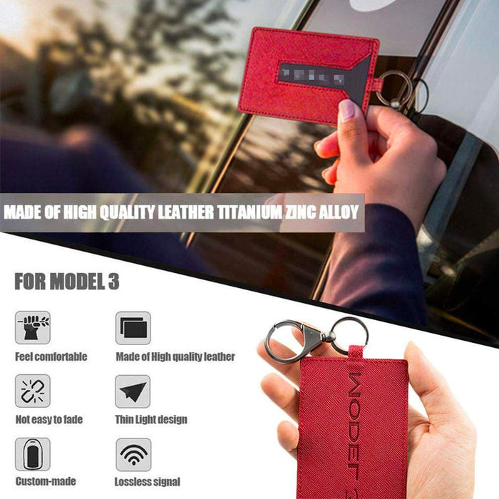 Red Leather Protector Cover Key Card | Tesla Model 3 - S3XY Models