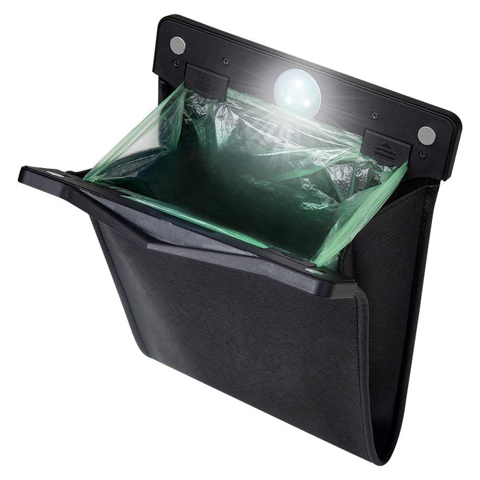 Smart LED Car Trash Can Waterproof Garbage Bag Passenger Side Artificial Leather Storage Pocket Leak Proof Reusable Traveling | Tesla Model S3YX
