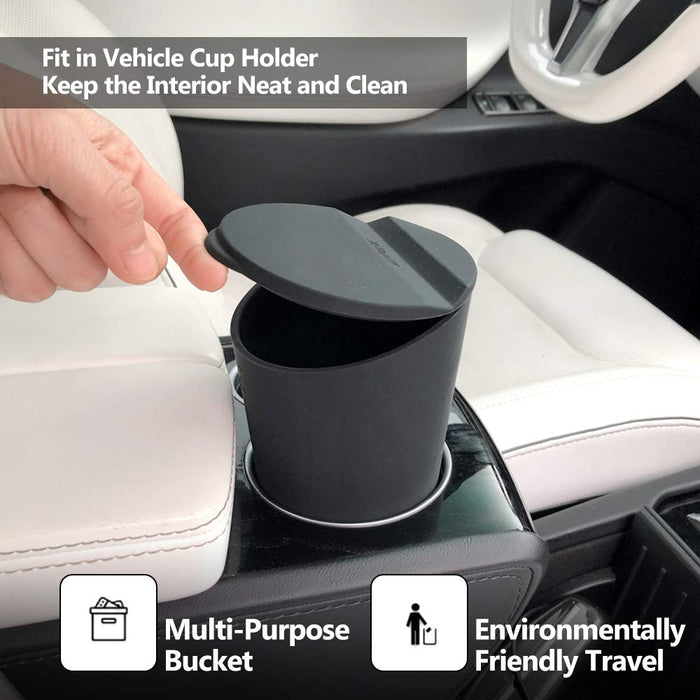 Car Trash Can with Small Lid Cup Holder Door Pocket Garbage Can Bin Trash Container | Tesla Model S/X/3/Y (2017-2024)
