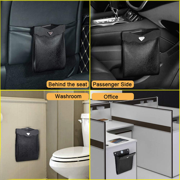 Smart LED Car Trash Can Waterproof Garbage Bag Passenger Side Artificial Leather Storage Pocket Leak Proof Reusable Traveling | Tesla Model S3YX