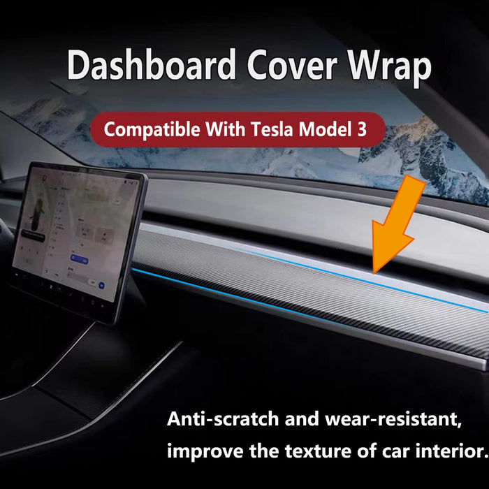 2021-2023 Tesla Model Y Dashboard Cover Wrap & Inner Front Door Trim Panel Armrest Cover (Matte Carbon Fiber Pattern)