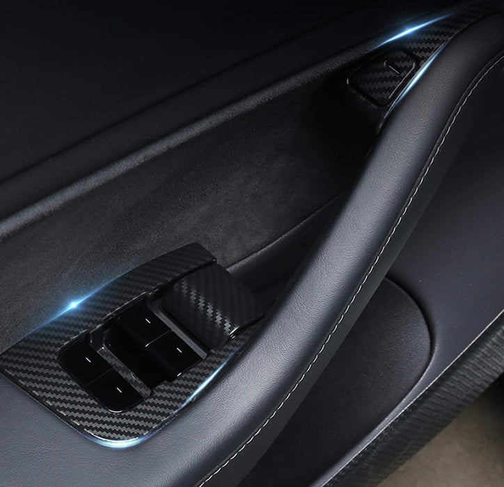 Trim Door Panel Decal (14 Pieces - Black Carbon FIber) | Tesla Model 3/Y - S3XY Models