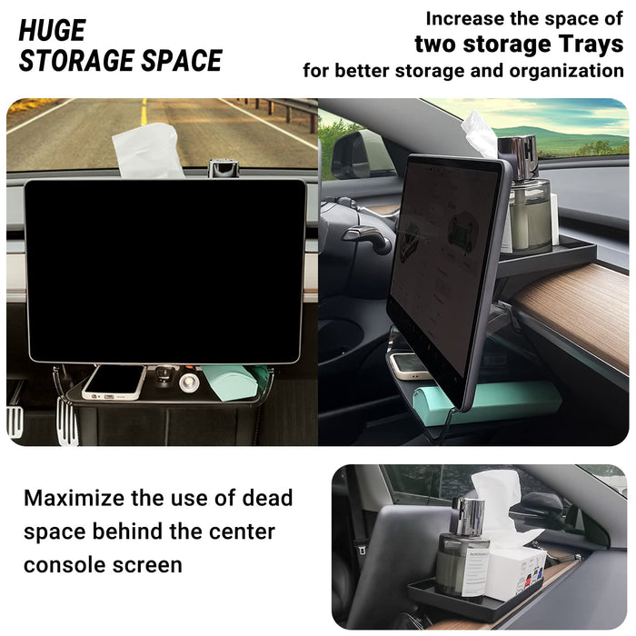 Magnetic Center Console Organizer Tray / Under Screen Storage Box Behind Screen / Tray Dashboard Organizer Tissue Holder | Tesla Model 3/Y (2017-2024)