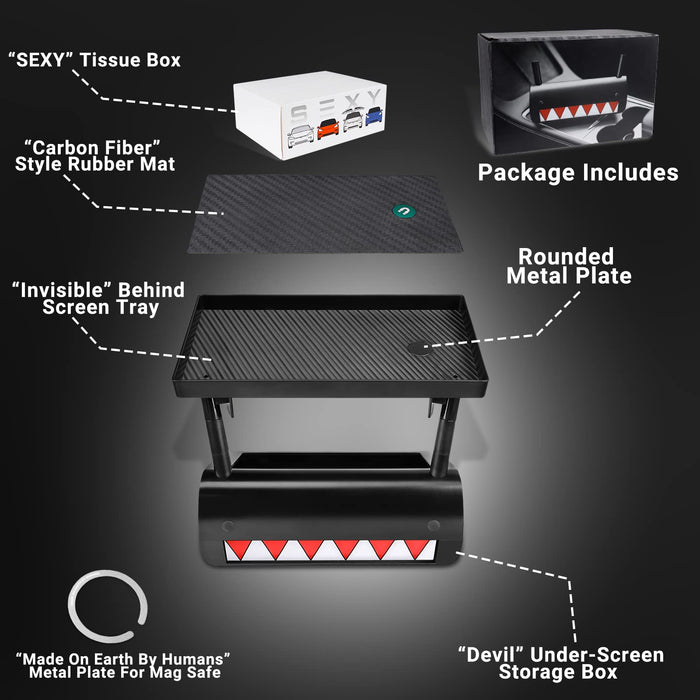 Magnetic Center Console Organizer Tray / Under Screen Storage Box Behind Screen / Tray Dashboard Organizer Tissue Holder | Tesla Model 3/Y (2017-2024)