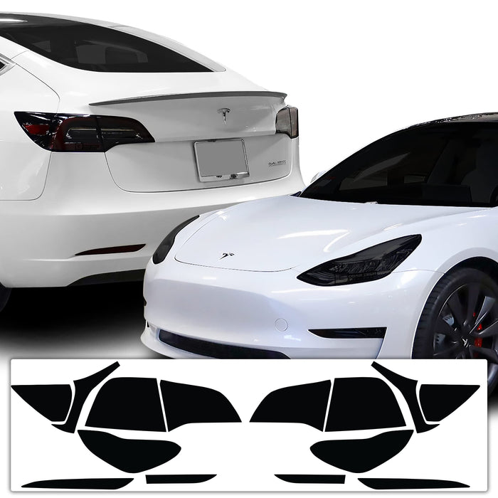 Tail Head Light Side Markers Reflectors Tint Kit (Dark Smoke Full Kit) for Tesla Model 3 (2018-2023)