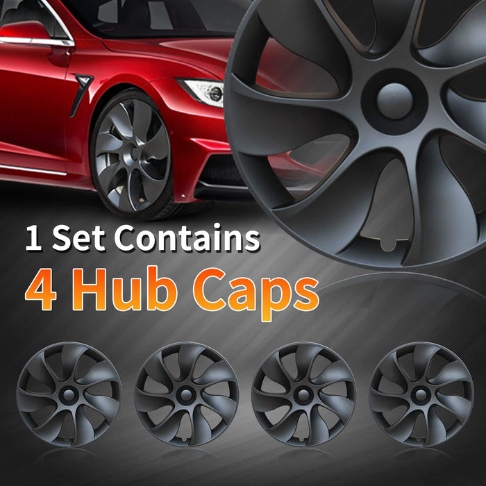 Tesla Model 3 + Y Wheel Cover 19 Inch Replacement Hub Caps for Tesla Model Y with T Logo Sticker Wheels Cap (ABS Wheels Rim Cover (Set of 4) Matte Black 19 Inch Model Y) | Tesla Model 3+Y 2020-2023