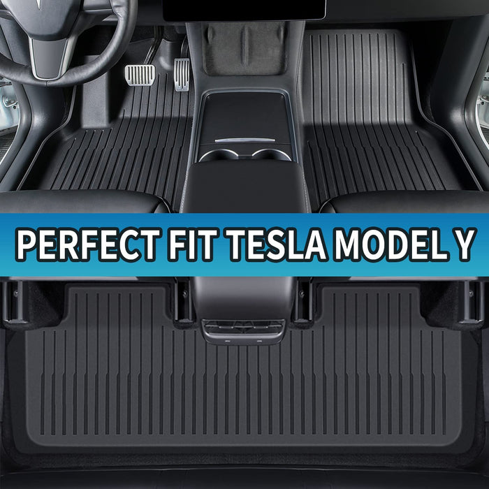 Tesla Model Y Custom Fit Black TPE Floor Liners 1st & 2nd Row All-Weather Floor Mats Compatible with Tesla Model Y 2021 2022 2023 2024