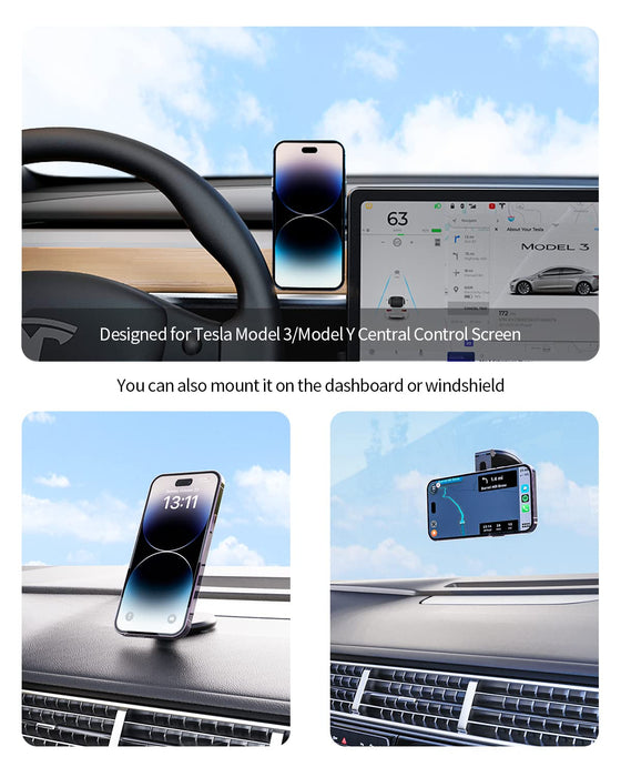 Marnana Fast Charging Wireless Car Charger Mount, Magnetic Foldable Car Phone Holder for Tesla Model 3/Y Designed for MagSafe Compatible with iPhone