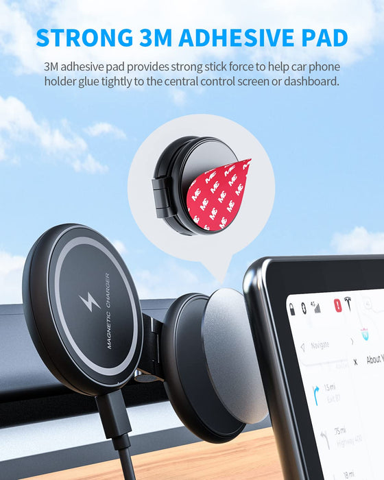 Wireless Car Charger Mount, Magnetic Car Phone Holder for Tesla Model 3/X/Y/S, Fast Charging Foldaway MagSafe Wireless Charger Phone Mount Only Compatible with iPhone 12/13/14 Series Wireless Charge
