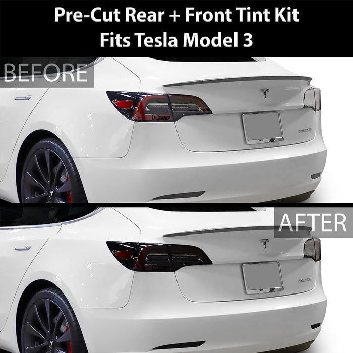 Tail Head Light Side Markers Reflectors Tint Kit (Dark Smoke Full Kit) for Tesla Model 3 (2018-2023)