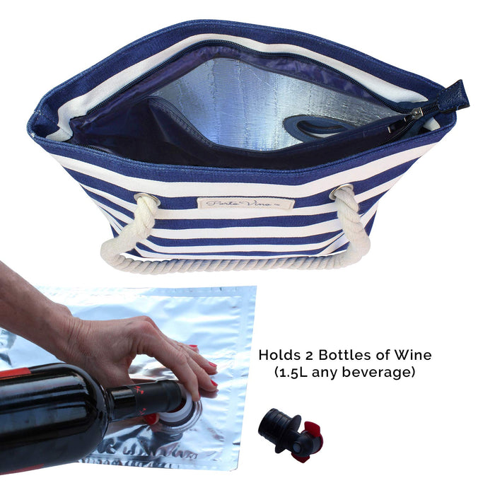 Wine Purse Holds 2 Bottles Hidden Insulated Compartment (Blue/White) | CAMPER MODE - S3XY Models