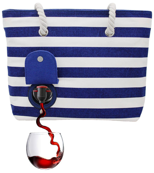 Wine Purse Holds 2 Bottles Hidden Insulated Compartment (Blue/White) | CAMPER MODE - S3XY Models