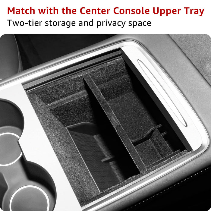 Tesla Center Console Organizer Tray Pad and Lower Bottom Console Armrest Storage Box (2PCS)  | Model S Model S Plaid Model X Model X Plaid , Model 3 Model Y(2020-2024)