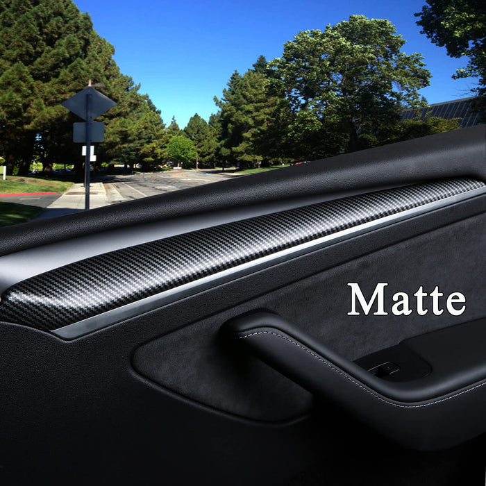 2021-2024 Tesla Model 3 & Y Door Trim Cover Wrap ABS Matte Carbon Fiber Pattern (2 pieces)