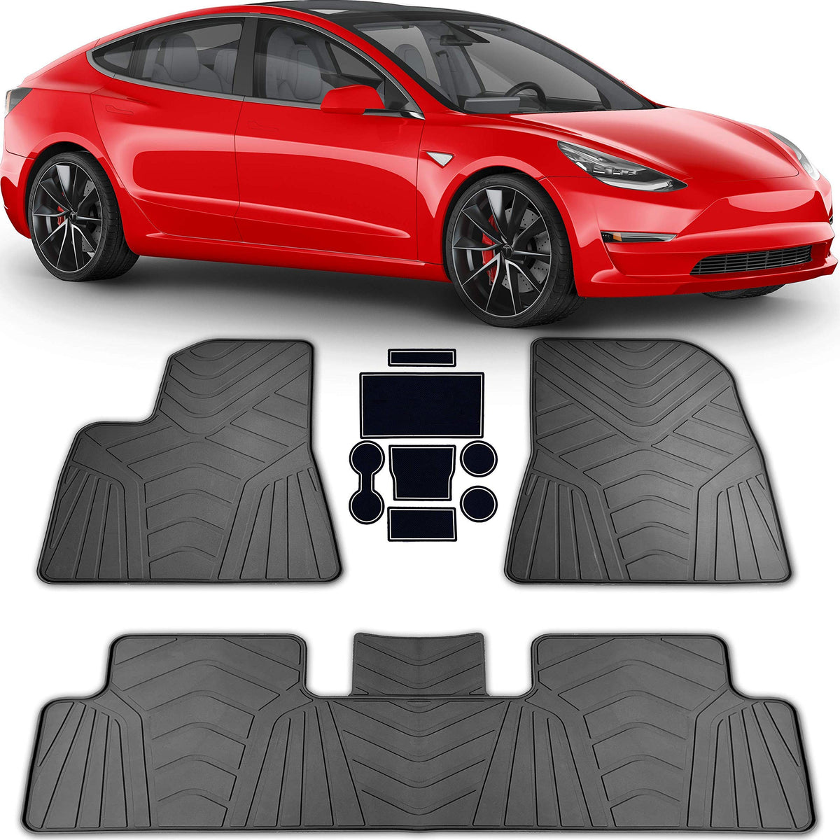 All-Weather Floor Mats with Cup Holder Mats (Front&Rear), Tesla Model 3  (2017-2023)