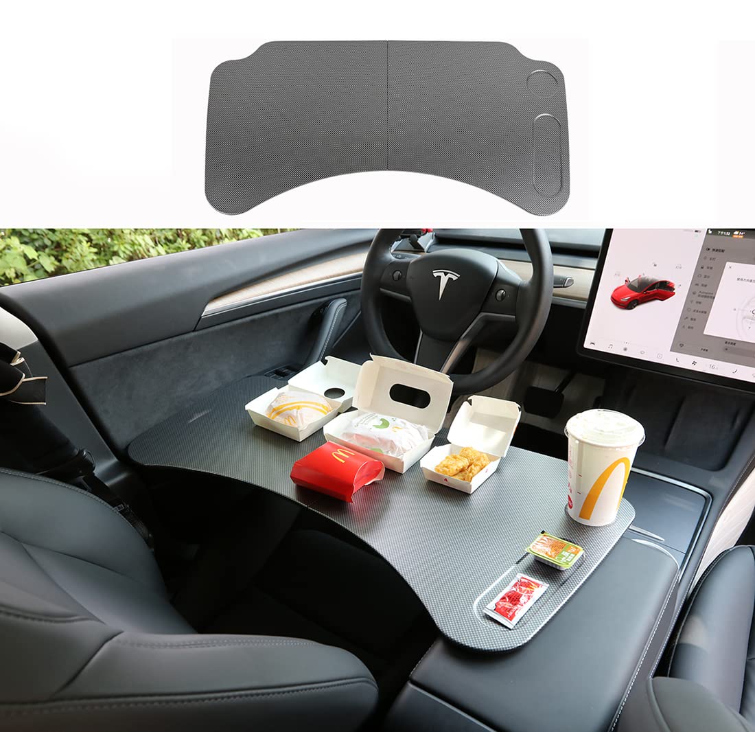 for Tesla Model 3 Model Y Car Laptop Desk Lunch Table Foldable Large Size Multipurpose Tray Upgrade(Carbon Fiber