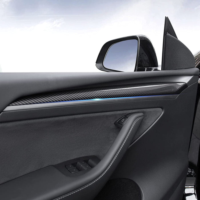 2021-2024 Tesla Model 3 & Y Door Trim Cover Wrap ABS Matte Carbon Fiber Pattern (2 pieces)