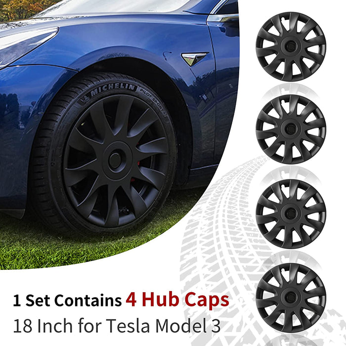 Tesla Model 3 + Y Wheel Cover 19 Inch Replacement Hub Caps for Tesla Model Y with T Logo Sticker Wheels Cap (ABS Wheels Rim Cover (Set of 4) Matte Black 19 Inch Model Y) | Tesla Model 3+Y 2020-2023